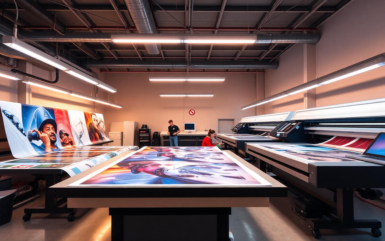 Digital printing workspace with large-format printers at Korista Printing Hub